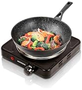 Countertop Single Cast Iron Burner 1000 Watts Electric Hot Plate with Adjustable Temperature 6.1"...