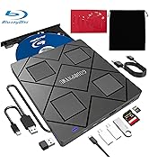 GODBPNYMU 8-in-1 External Blu-Ray Drive with Black Carry Pouch, 2 Type-C &amp; 2 USB Ports, High-Spee...