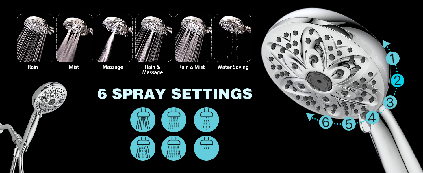 high pressure 6-mode handheld shower head