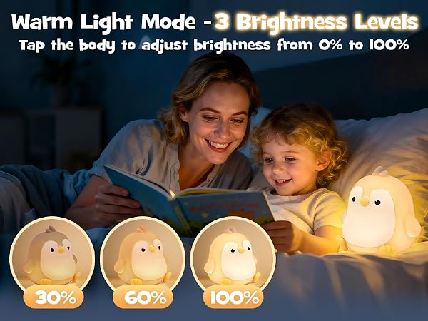 Greprety squishy penguin night light with rgb modes 3 brightness timer