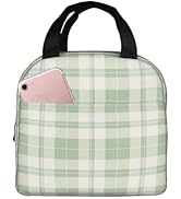 Lunch Bag Pastel Green Plaid Insulated Lunch Box Reusable Cooler Tote for Adults Student Girl Boy...