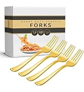 Qeirudu 100 Pack Gold Plastic Forks, 7.4 Inch Disposable Gold Silverware Heavy Duty Plastic Utens...