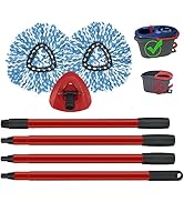 2 Pack Spin Mop Replacement Head,1 Base,4-Section Sturdy Iron Mop Handles Compatible with O Ceda ...