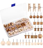 114 Pcs Wood Push Pins, 2 Colors and 7 Types Decorative Thumb Tacks Wooden Head Pin Map Tacks Mar...