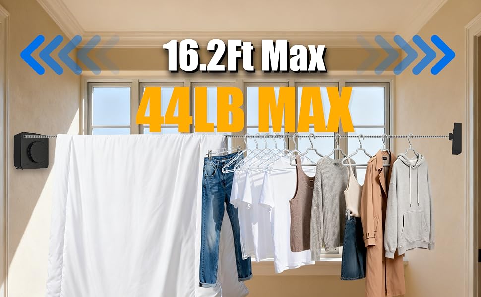16.2ft, 44lbs Max Load | Large-Capacity Heavy-Duty Indoor Clothesline for Multi Garment Drying