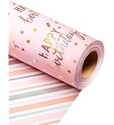 MAYPLUSS Birthday Wrapping Paper Roll, Pink Metallic Holographic Happy Birthday Wrapping Paper Fe...