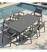 Kingdura 7 Piece Patio Dining Set for 6, HDPE &amp; Aluminum Outdoor Table &amp; Chairs with Umbrella Hol...