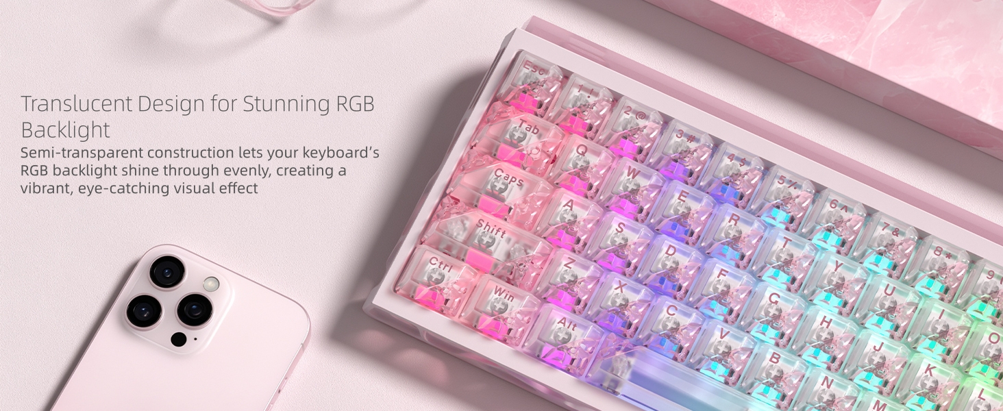 Clear Keycaps, Pink Shine Through Keycaps, Jelly Keycap Transparent keyboard Caps