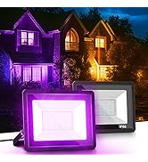 L LOHAS LED Purple Halloween Flood Light Outdoor, ???????? ????/?????? 50W Plug in Flood Light, I...