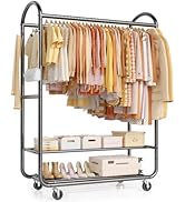 EAGMAK Heavy Duty Clothing Racks for Hanging Clothes 720 Lbs, Rolling Clothes Rack Double Rod Gar...