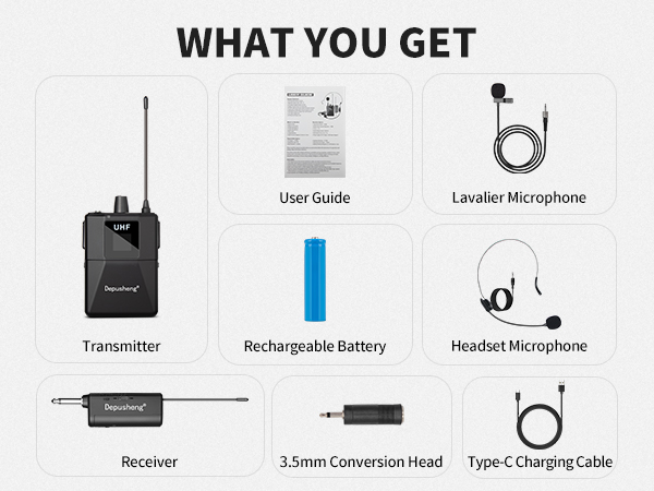 Wireless Microphone Set with Headset and Lavalier Lapel Mics