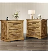 AODK 24 Inch Farmhouse Nightstand Set of 2, Bedside Tables with Charging Station, Large End Table...