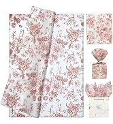 LIAPAWPAW Vintage Floral Tissue Paper, White &amp; Burgundy Flower Pattern, Botanical Gift Wrapping T...