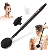 GEENOA Adjustable Silicone Back &amp; Face Scrubber Set, 16''-24'' Extendable Shower Back Scrubber wi...