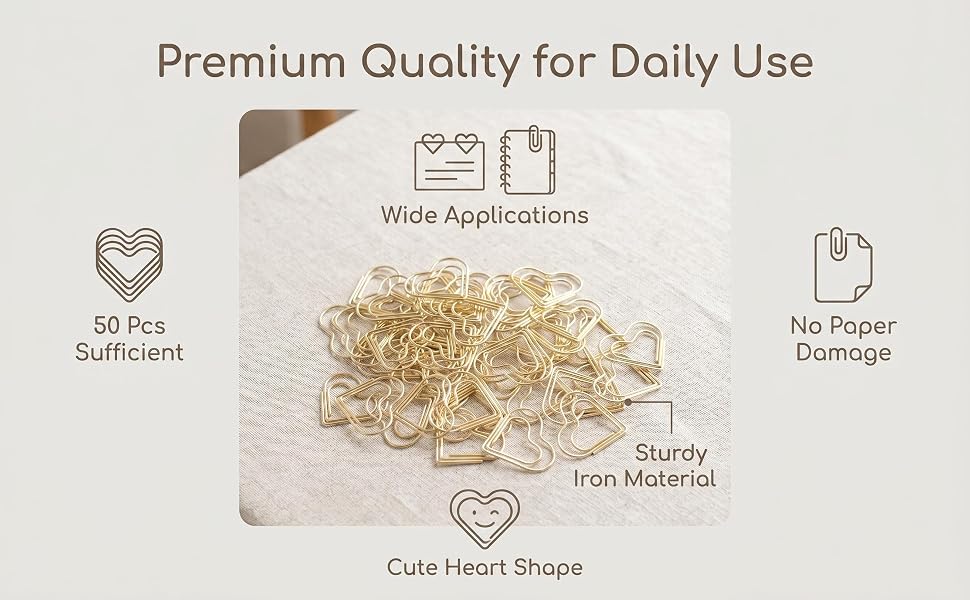 Gold Heart Paper Clips 50 Pcs
