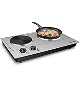 CUSIMAX 1800W Double Hot Plate, Stainless Steel Silver Countertop Burner Portable Electric Double...