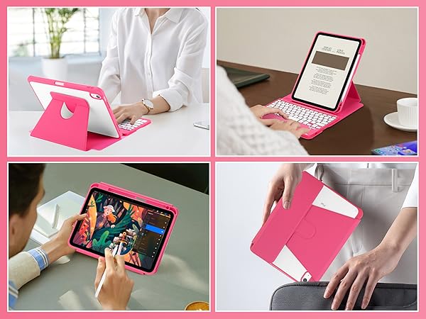 iPad 10th Gen Rotating Keyboard Case - Red-7-1