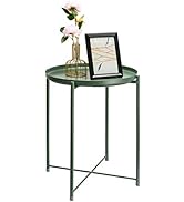 danpinera Tray Metal End Table, Small Round Side Table Accent Table Bedside Table Round Metal Nig...