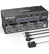 HDMI KVM Switch 3 Computers 2 Monitors, 4K@60Hz Dual Monitor USB 3.0 KVM Switcher with EDID Emula...