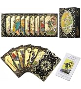SUNHHX Tarot Cards, 78 Gold foil Tarot Cards Deck for Beginners and Professional Player with Box ...
