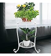 NAKUPE White Metal Plant Stand, 18.5 inch Tall 2 Tier Potted Holder Rack, Heavy Duty Flower Pot S...