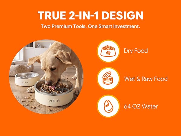 2-in-1 design slow eating bowl and large dog water bowl 64 oz capacity
