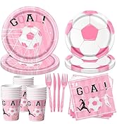 Soccer Party Decorations,120Pcs Pink Soccer Plates and Napkins Soccer Birthday Party Decorations ...
