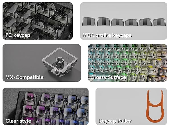 Grey Clear keycaps,Transparent keycaps,Ceramic Jelly Key caps,Shine Through keycap Side Printed
