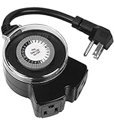Clear Power Outdoor 24-Hour Mechanical Timer, 2 Grounded Outlets, 6 Inch Power Cord, Flat Grounde...