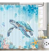 JAWO Turtle Shower Curtain - Underwater Animal Seashell Jellyfish Tropical Fish Shower Curtain De...