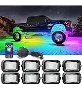 MICTUNING C2 Max RGB+IC Chasing Color Rock Lights - 8 Pods Underglow Lighting Kit, Dynamic Lighti...