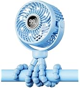 Bearwind Mini Portable Stroller Fan for Travel,360° Rotation,4-Speed LED Night Light Clip on Fans...