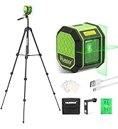 Laser Level with 60 Inch Tripod, Huepar 100Ft Self Leveling Laser Level Rechargeable Green Cross ...