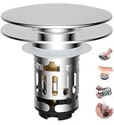 Hibbent Upgraded 3 in 1 Bathroom Sink Drain Strainer, Universal Pop Up Sink Stopper with Big Push...
