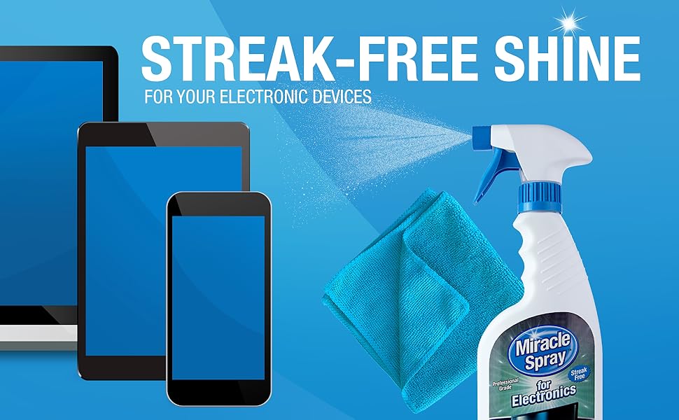 Streak free cleaning supplies, shine on electronic devices