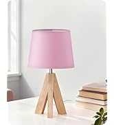 GOEBLESON Small Tripod Table Lamp, Modern Nightstand Lamp with Fabric Shade, Boho Bedside Wood De...