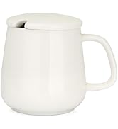 VOBAGA 15oz Ceramic Coffee Mug with Lid and Flat-Bottom, Morning Coffee Mug for Daily Use Warming...