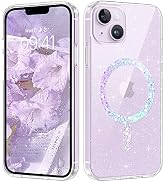 DOMAVER for iPhone 14 Case and iPhone 13 Case Magnetic Clear Glitter [Compatible with MagSafe] Bl...