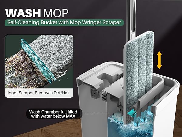 Self-Cleaning Bucket with Mop Wringer Scraper 