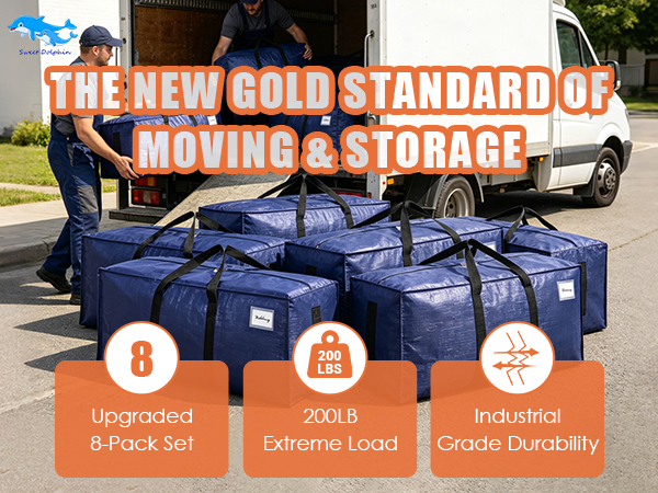 SWEET DOLPHIN 8 Pack 200LB Heavy-Duty Moving Bags with Wrap-Around Handles