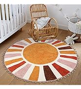 LIVEBOX Round Boho Rug 4ft Sun Circular Rug for Nursery Room, Colorful Circle Rug Cute Kids Rug f...