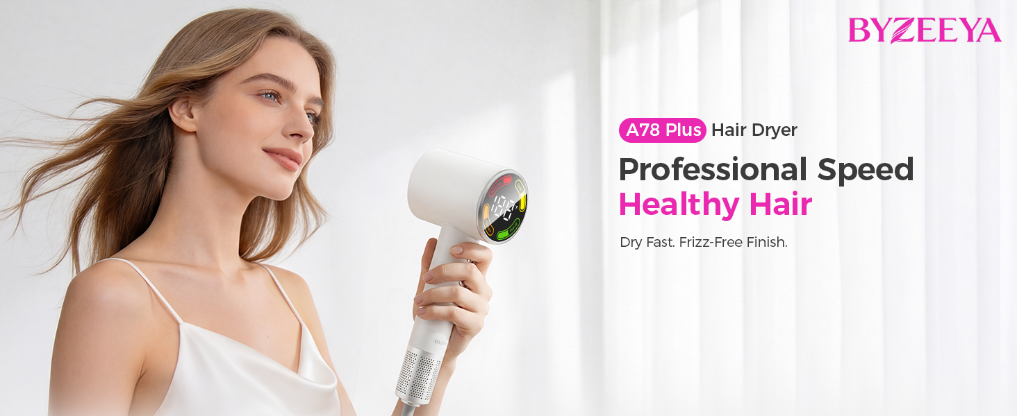 High-Speed Professional Hair Dryer with Diffuser, Ionic Blow Dryer, Fast Drying, Frizz-Free Finish.