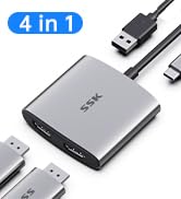 Compact 4-in-1 USB hub adapter with multiple ports, including USB-A and USB-C connections. Silver metallic finish with a sleek design.