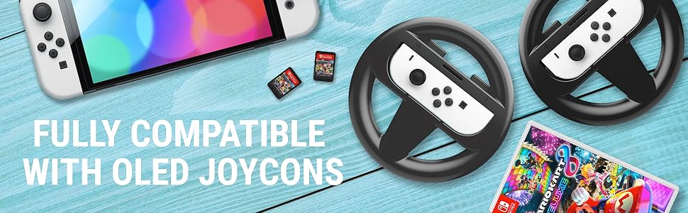 Orzly Steering Wheels for Nintendo Switch &amp;amp; OLED Joy-Cons racing Wheel Joycon for Mario kart 8
