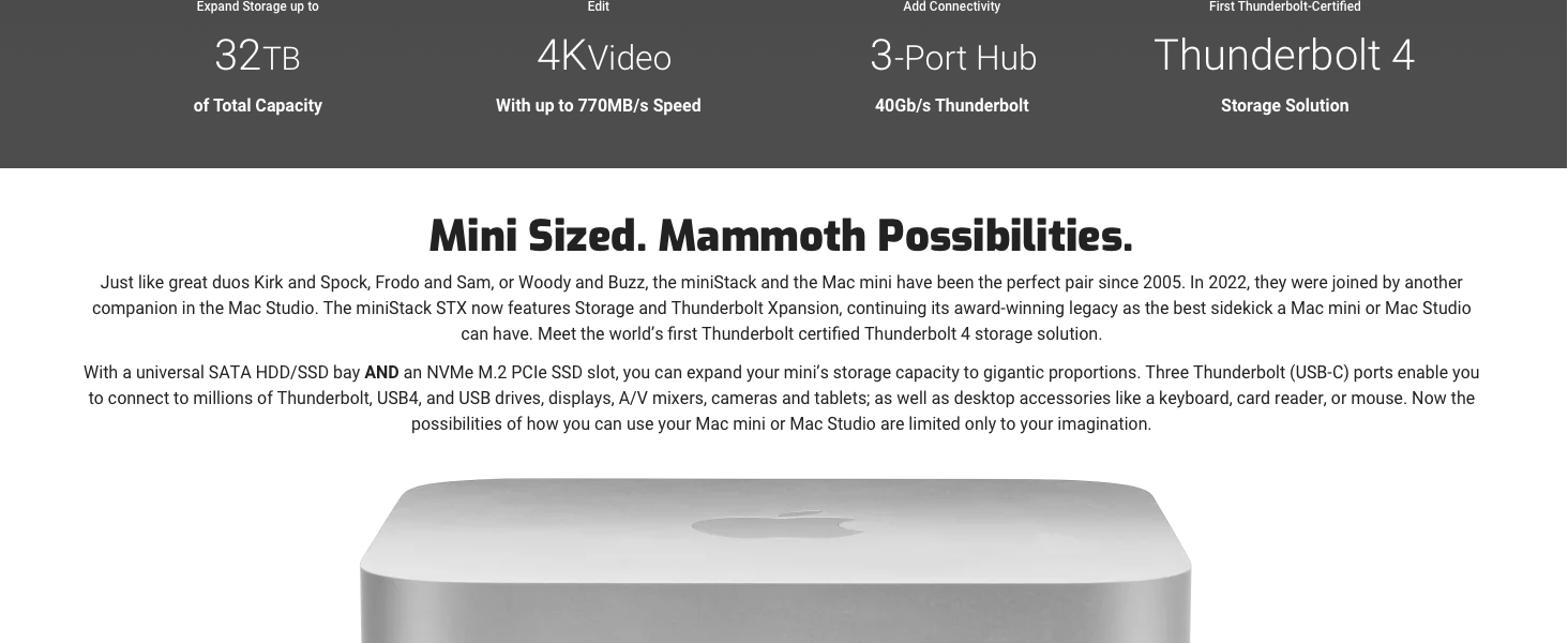 MAC MINI EXTERNAL STORAGE HARD DRIVE BACKUP RAID SOFTRAID DOCK USB4 THUNDERBOLT USB NVME SSD PCIE 