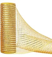 Ribbli Gold Metallic Mesh Ribbon,10 inch x 30 feet(10Yard), Gold with Gold Wide Foil, Christmas R...