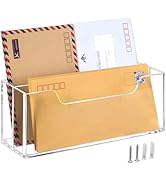 BEYGORM Mail Organizer Wall Mounted, Hanging Mail Holder with 2 Slots for #10 Envelopes, Acrylic ...