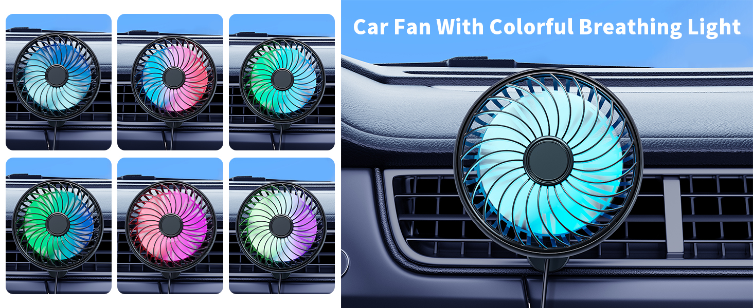 dynamic breathing rgb lights, xuenair usb car vent fan will make your driving more cozy and rosy
