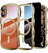 Misscase for iPhone 17 Case with Privacy Screen Protector,Compatible with MagSafe,Cute Wave Frame...