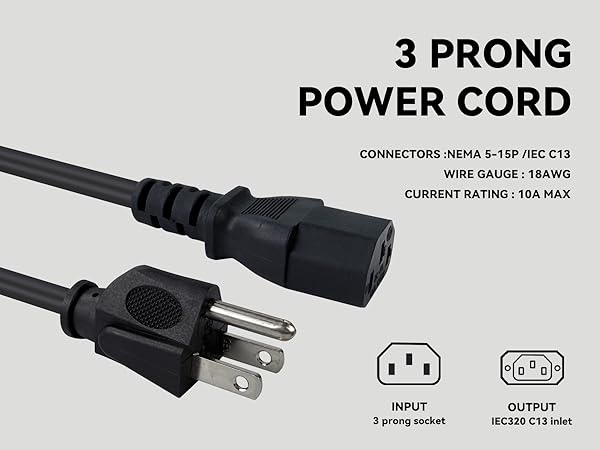 3 prong power cord